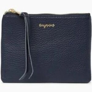 Aimee Kestenberg wallet pouch BENJAMINS embossed zipper tassel pull navy gold ec